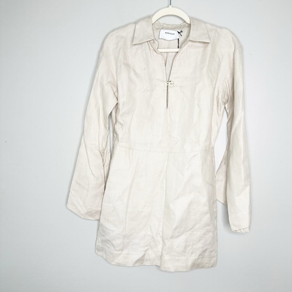 Bondi Born Sand Portuguese Linen Relaxed Bell Sleeve Delphi Dress XS - Picture 2 of 12
